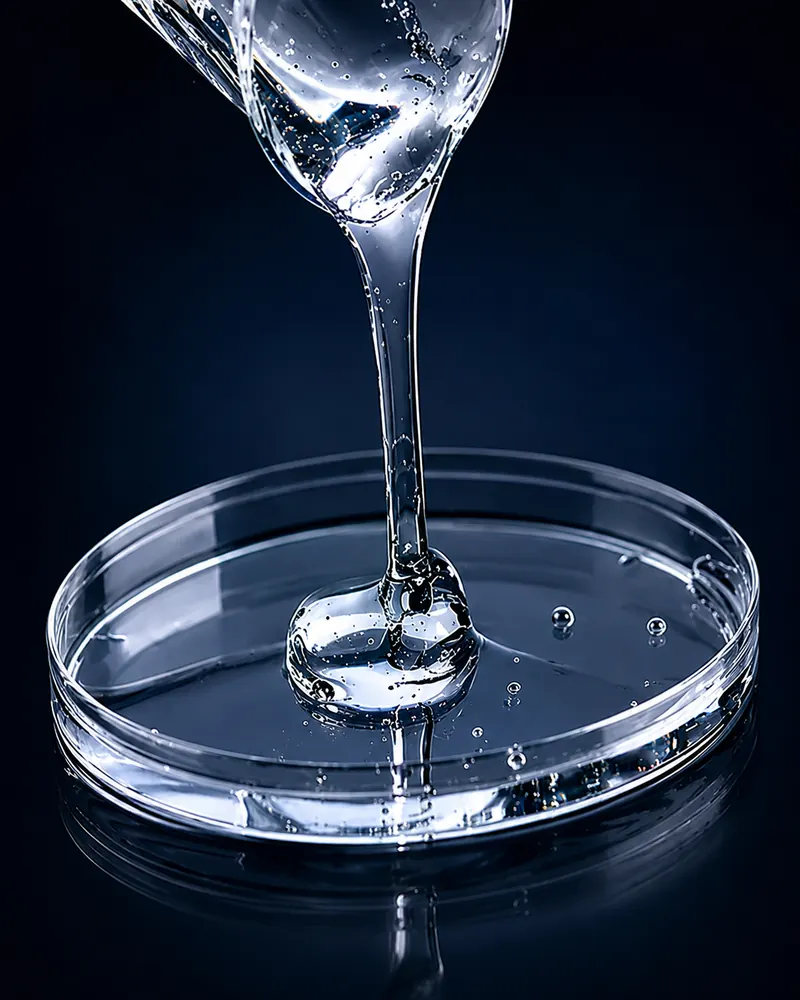 D-Panthenol 98% clear viscous liquid being poured into a petri dish