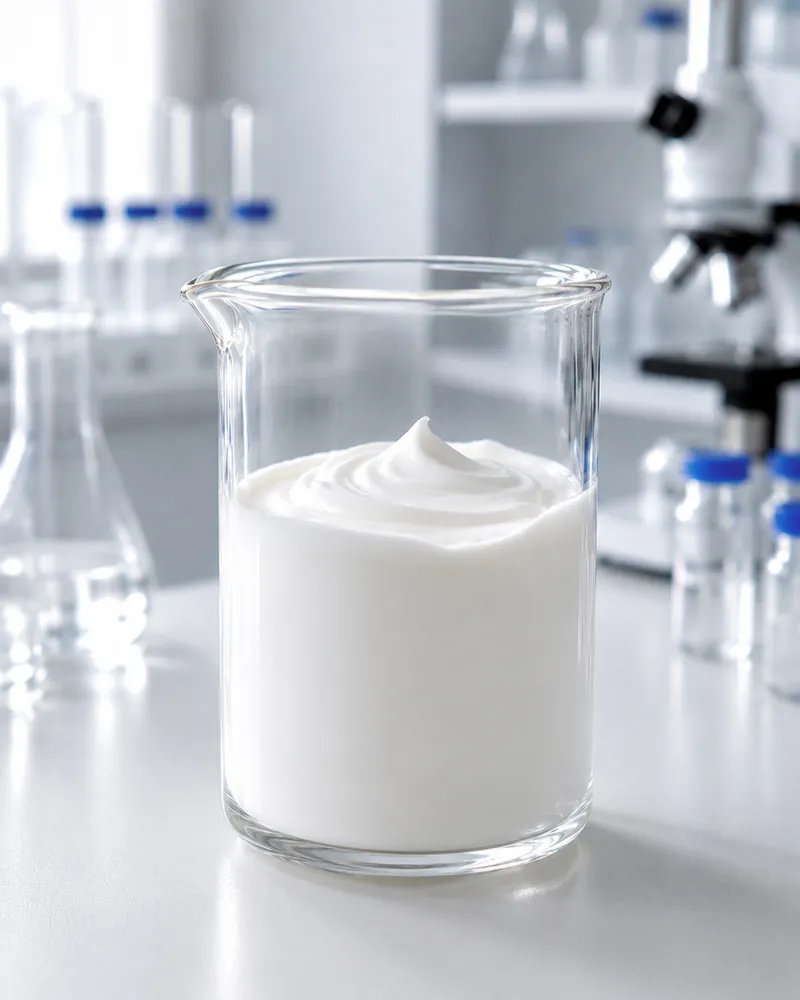 Sun Shield EX-D off-white UV filter dispersion in a laboratory beaker